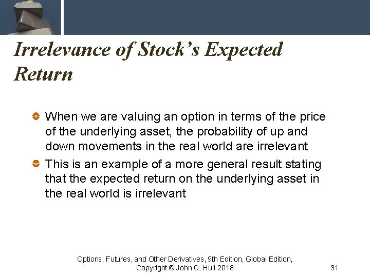 Irrelevance of Stock’s Expected Return When we are valuing an option in terms of