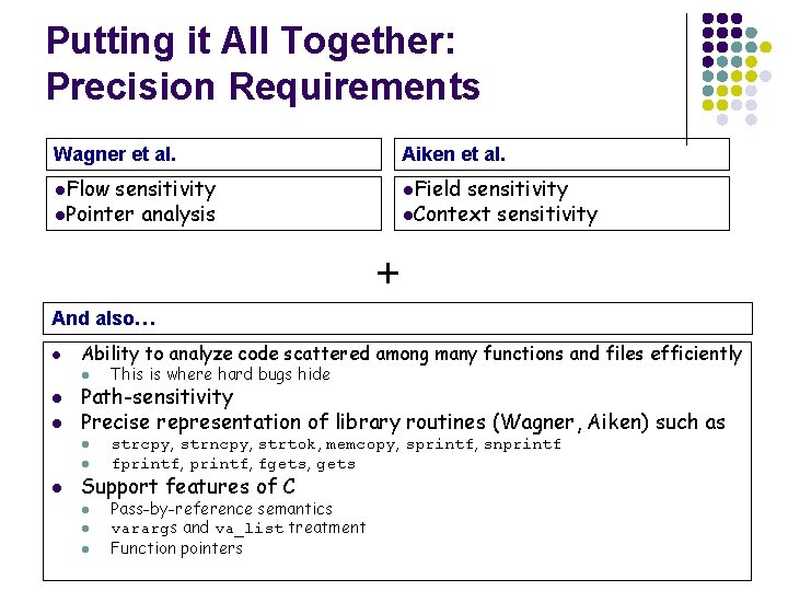 Putting it All Together: Precision Requirements Wagner et al. Aiken et al. l. Flow