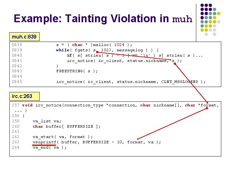 Example: Tainting Violation in muh. c: 839 0838 0839 0840 0841 0842 0843 0844