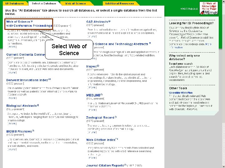 Select Web of Science Select Web of Science