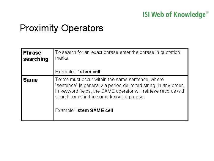 Proximity Operators Phrase searching To search for an exact phrase enter the phrase in Proximity Operators Phrase searching To search for an exact phrase enter the phrase in