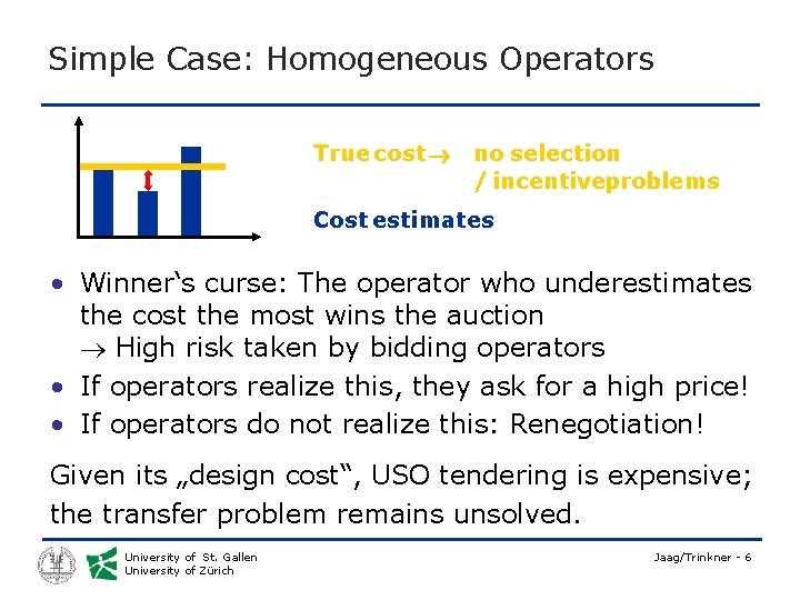 Simple Case: Homogeneous Operators True cost no selection / incentiveproblems Cost estimates • Winner‘s