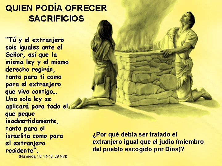 QUIEN PODÍA OFRECER SACRIFICIOS “Tú y el extranjero sois iguales ante el Señor, así