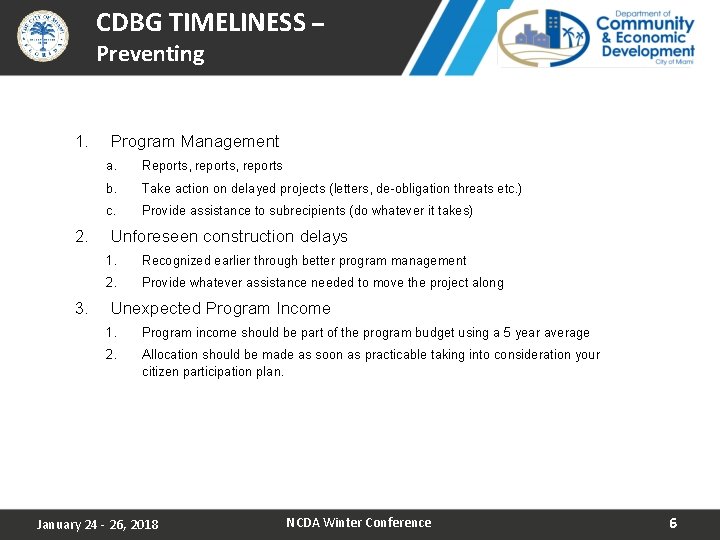 CDBG TIMELINESS City of Miami NCDA WINTER CONFERENCE
