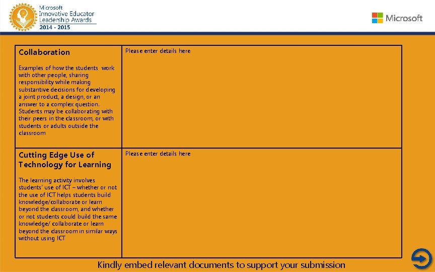 Collaboration Please enter details here Examples of how the students work with other people,
