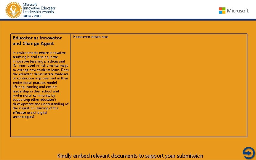 Educator as Innovator and Change Agent Please enter details here In environments where innovative