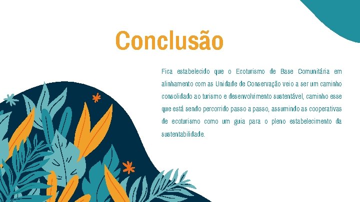 Conclusão Fica estabelecido que o Ecoturismo de Base Comunitária em alinhamento com as Unidade