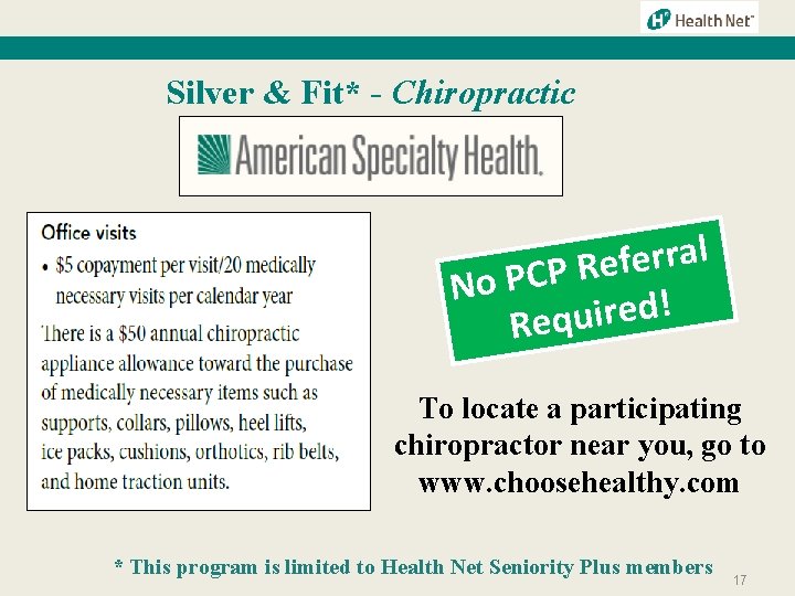Silver & Fit* - Chiropractic l a r r e f e R P