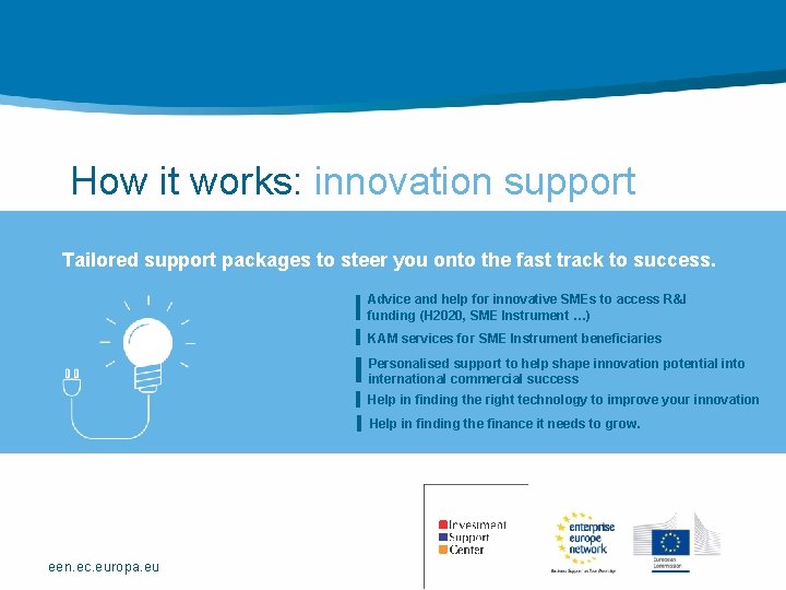 How it works: innovation support Tailored support packages to steer you onto the fast