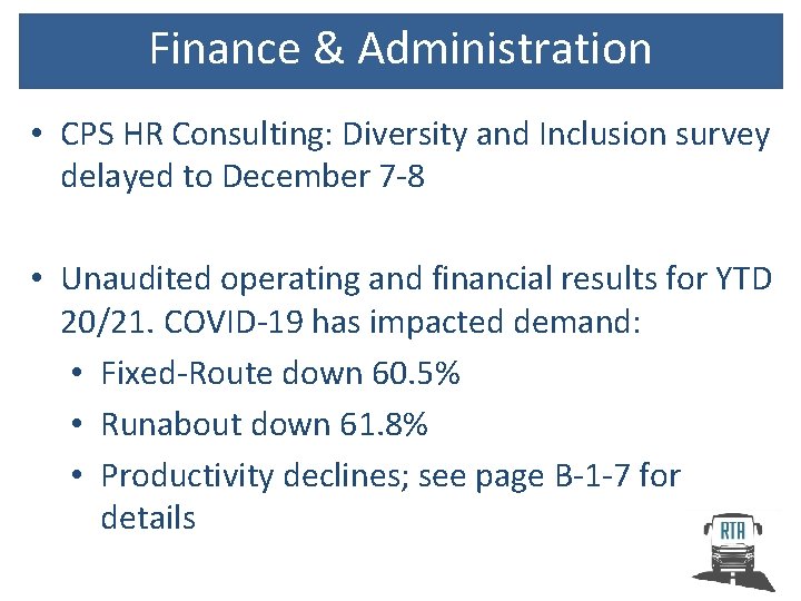 Finance & Administration • CPS HR Consulting: Diversity and Inclusion survey delayed to December