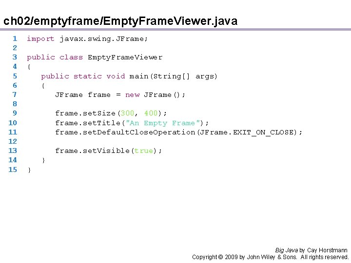 ch 02/emptyframe/Empty. Frame. Viewer. java 1 2 3 4 5 6 7 8 9