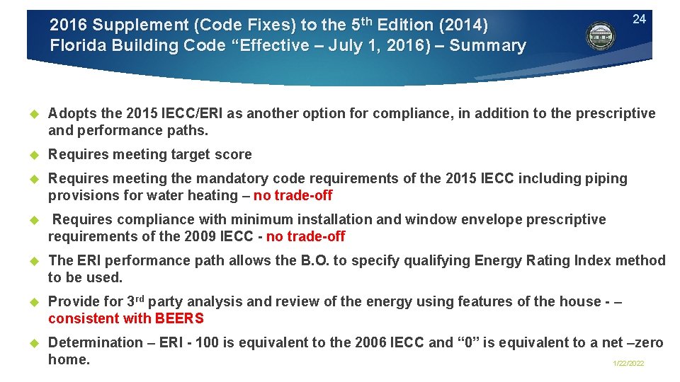 2016 Supplement (Code Fixes) to the 5 th Edition (2014) Florida Building Code “Effective