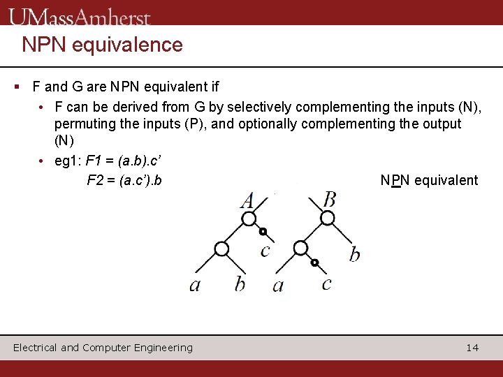 NPN equivalence § F and G are NPN equivalent if • F can be NPN equivalence § F and G are NPN equivalent if • F can be
