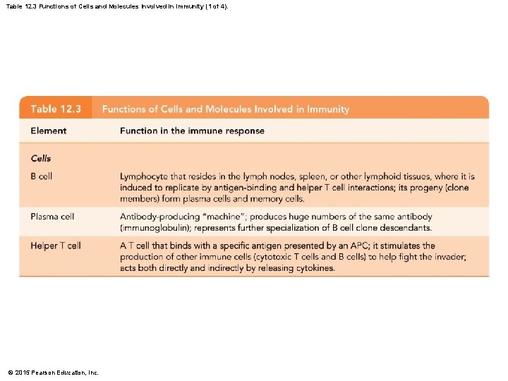 Table 12. 3 Functions of Cells and Molecules Involved in Immunity (1 of 4).