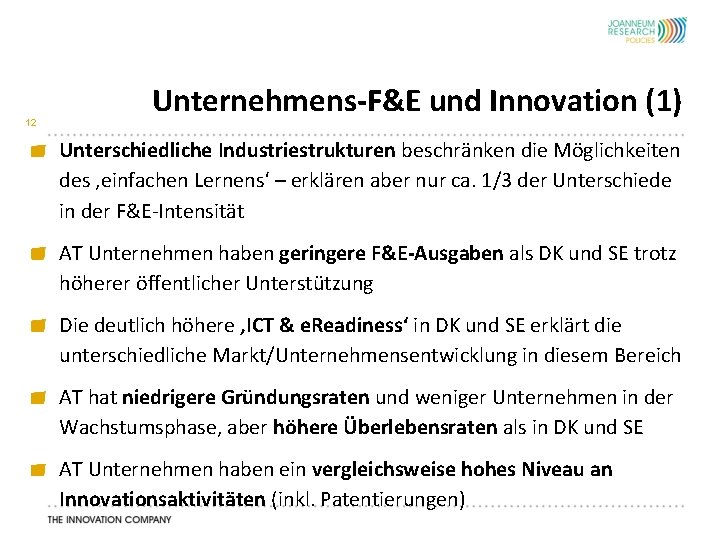 12 Unternehmens-F&E und Innovation (1) Unterschiedliche Industriestrukturen beschränken die Möglichkeiten des ‚einfachen Lernens‘ –