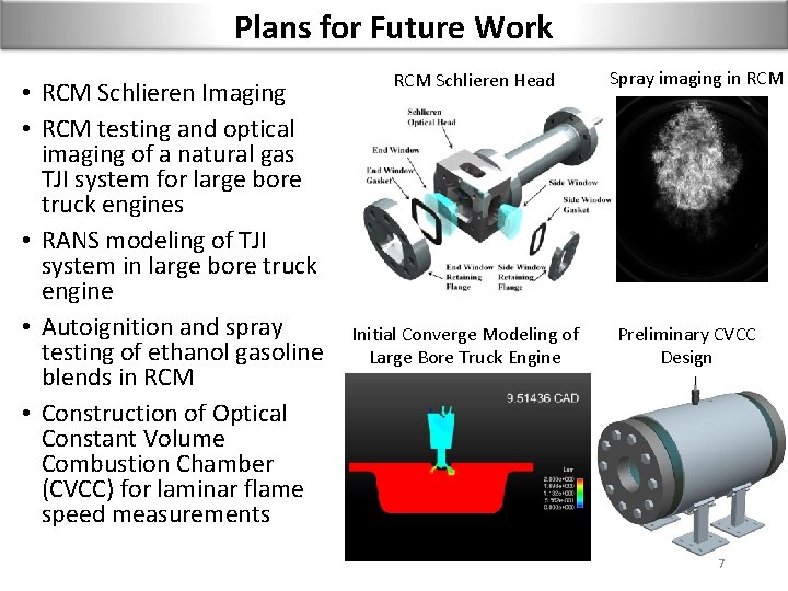 Plans for Future Work • RCM Schlieren Imaging • RCM testing and optical imaging
