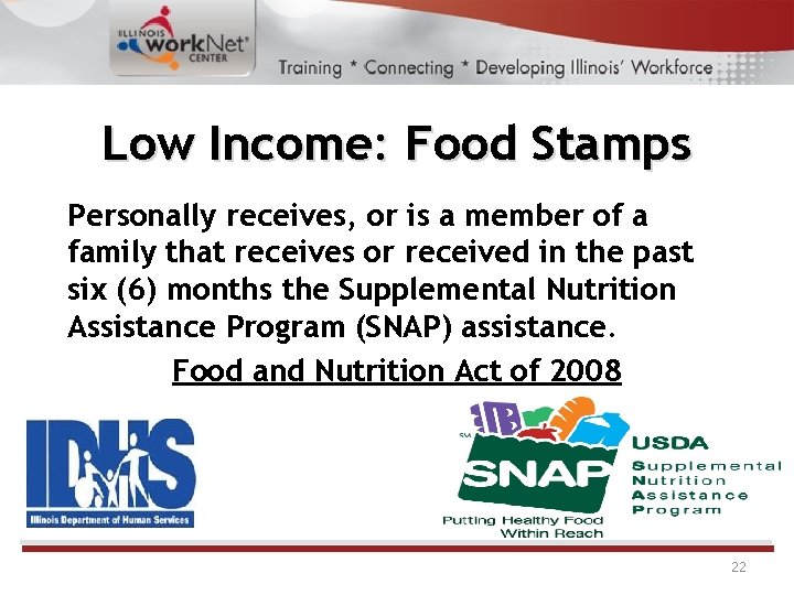 Low Income: Food Stamps Personally receives, or is a member of a family that