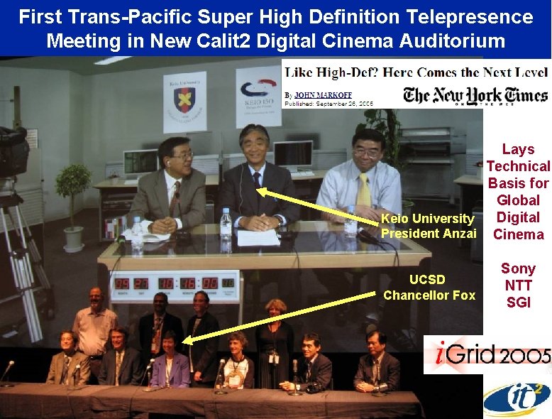 First Trans-Pacific Super High Definition Telepresence Meeting in New Calit 2 Digital Cinema Auditorium