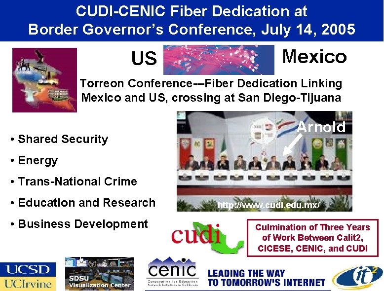 CUDI-CENIC Fiber Dedication at Border Governor’s Conference, July 14, 2005 US Mexico Torreon Conference---Fiber