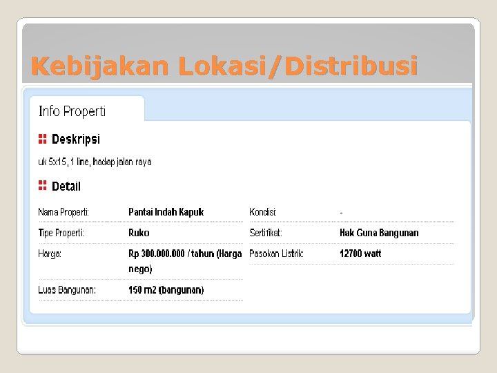 Kebijakan Lokasi/Distribusi 