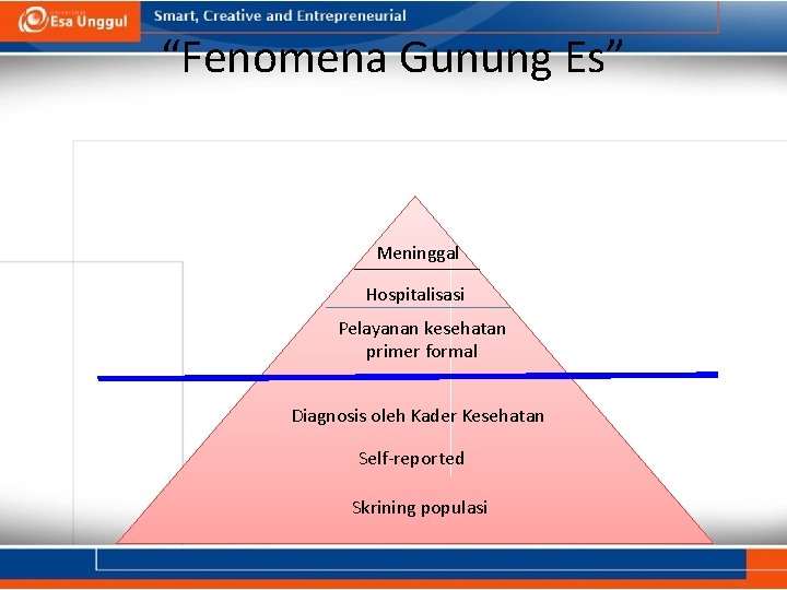 “Fenomena Gunung Es” Meninggal Hospitalisasi Pelayanan kesehatan primer formal Diagnosis oleh Kader Kesehatan Self