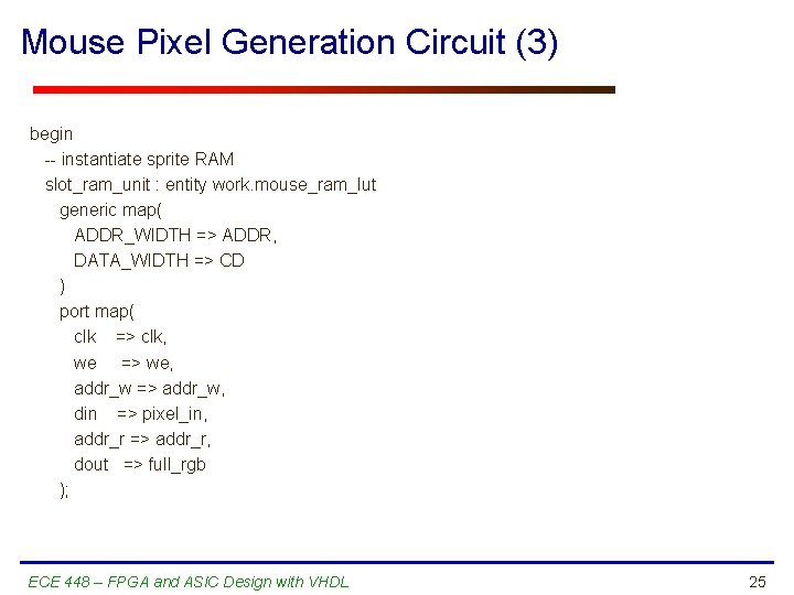 Mouse Pixel Generation Circuit (3) begin -- instantiate sprite RAM slot_ram_unit : entity work.