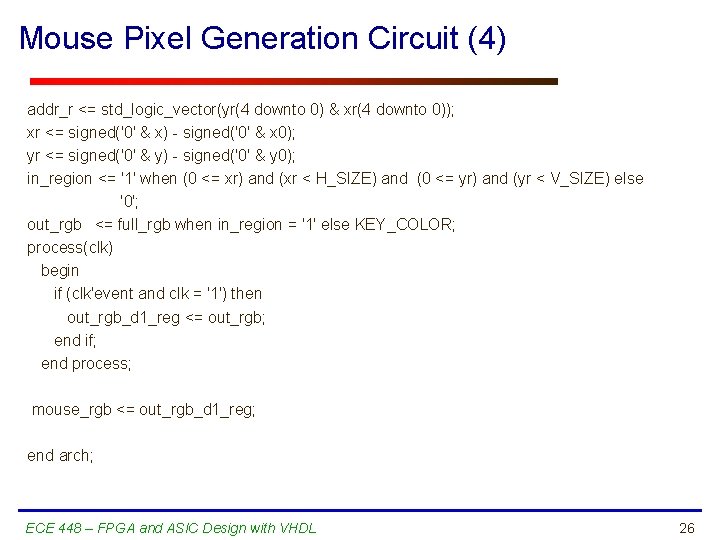 Mouse Pixel Generation Circuit (4) addr_r <= std_logic_vector(yr(4 downto 0) & xr(4 downto 0));