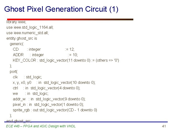 Ghost Pixel Generation Circuit (1) library ieee; use ieee. std_logic_1164. all; use ieee. numeric_std.