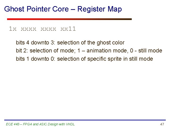 Ghost Pointer Core – Register Map 1 x xxxx xx 11 bits 4 downto