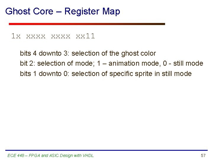 Ghost Core – Register Map 1 x xxxx xx 11 bits 4 downto 3: