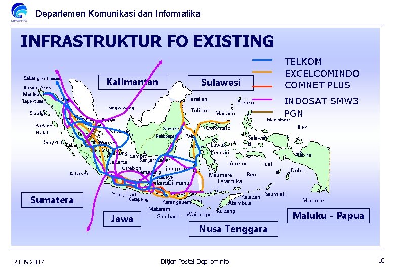 Departemen Komunikasi dan Informatika INFRASTRUKTUR FO EXISTING Sabang Kalimantan to Thailand Banda Aceh о