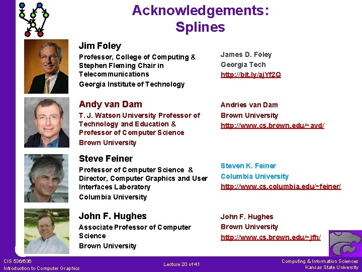 Acknowledgements: Splines Jim Foley Professor, College of Computing & Stephen Fleming Chair in Telecommunications