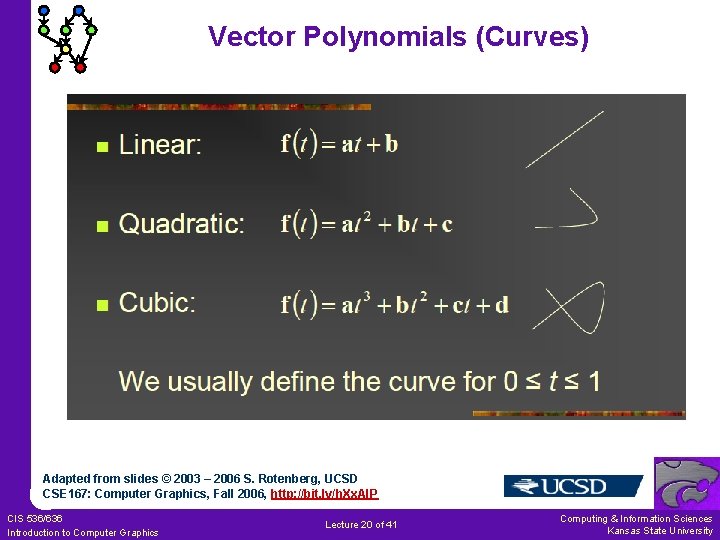 Vector Polynomials (Curves) Adapted from slides © 2003 – 2006 S. Rotenberg, UCSD CSE