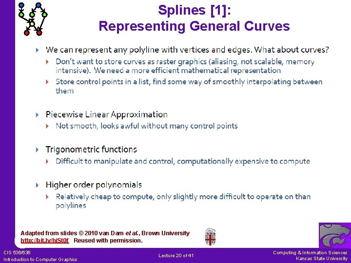 Splines [1]: Representing General Curves Adapted from slides © 2010 van Dam et al.