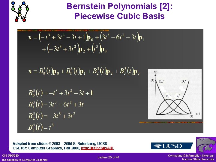 Bernstein Polynomials [2]: Piecewise Cubic Basis Adapted from slides © 2003 – 2006 S.