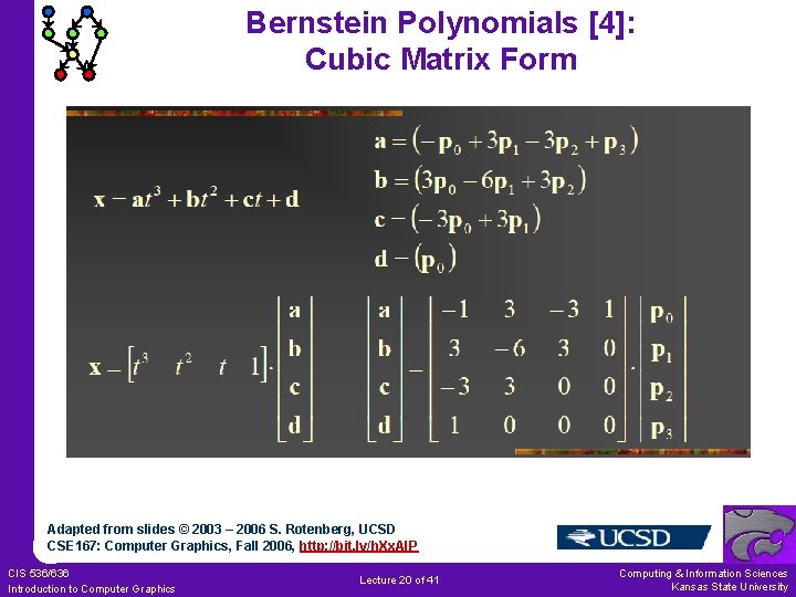 Bernstein Polynomials [4]: Cubic Matrix Form Adapted from slides © 2003 – 2006 S.