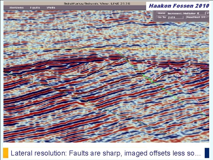 Haakon Fossen 2010 Lateral resolution: Faults are sharp, imaged offsets less so… 