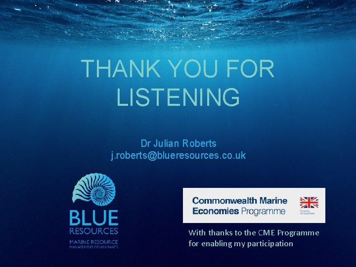 THANK YOU FOR LISTENING Dr Julian Roberts j. roberts@blueresources. co. uk With thanks to