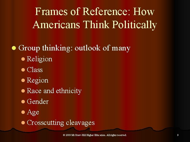 Frames of Reference: How Americans Think Politically l Group thinking: outlook of many l