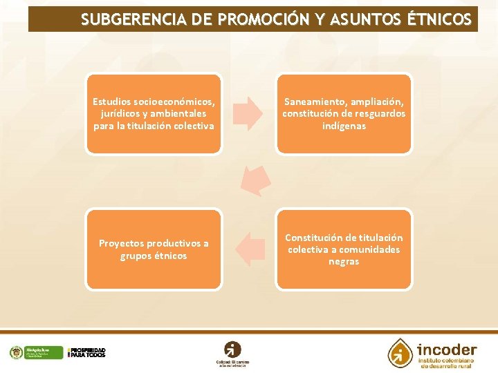 SUBGERENCIA DE PROMOCIÓN Y ASUNTOS ÉTNICOS Estudios socioeconómicos, jurídicos y ambientales para la titulación