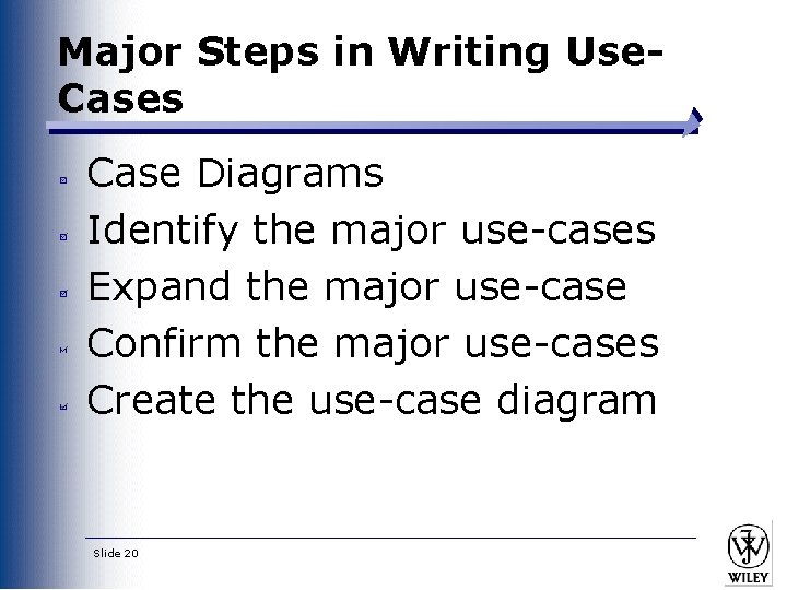 Major Steps in Writing Use. Cases Case Diagrams Identify the major use-cases Expand the Major Steps in Writing Use. Cases Case Diagrams Identify the major use-cases Expand the