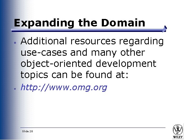 Expanding the Domain Additional resources regarding use-cases and many other object-oriented development topics can Expanding the Domain Additional resources regarding use-cases and many other object-oriented development topics can