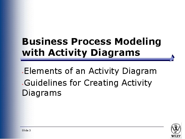 Business Process Modeling with Activity Diagrams Elements of an Activity Diagram • Guidelines for Business Process Modeling with Activity Diagrams Elements of an Activity Diagram • Guidelines for