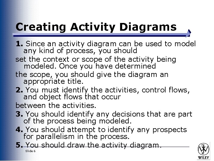 Creating Activity Diagrams 1. Since an activity diagram can be used to model any Creating Activity Diagrams 1. Since an activity diagram can be used to model any
