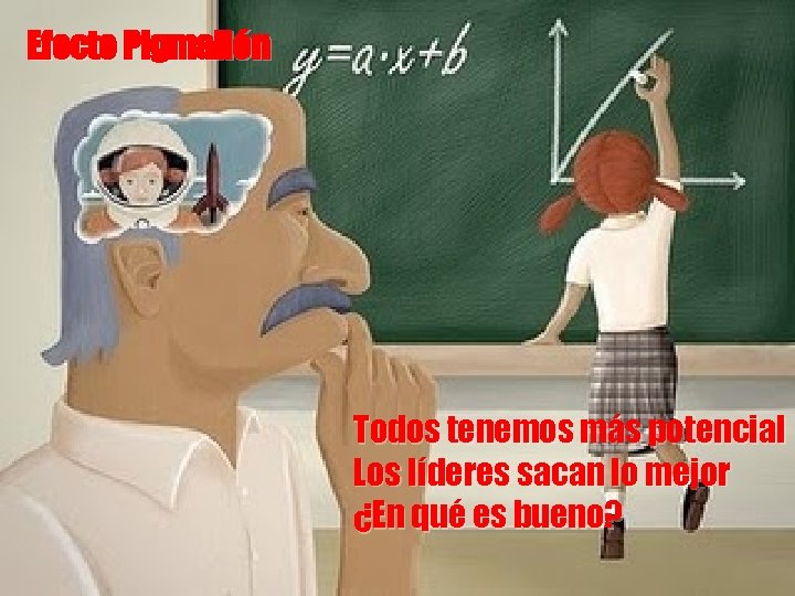 Efecto Pigmalión Todos tenemos más potencial Los líderes sacan lo mejor ¿En qué es