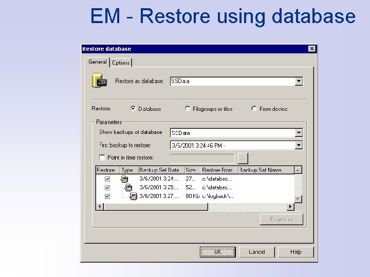 EM - Restore using database 