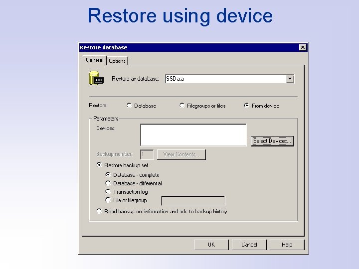 Restore using device 