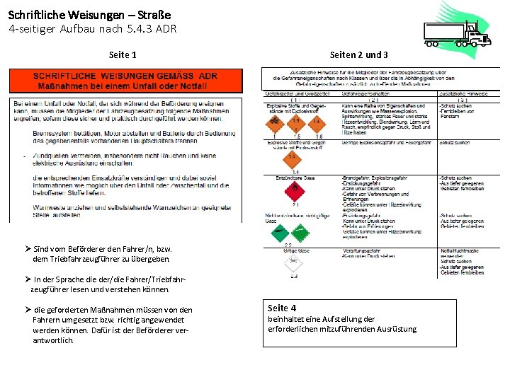 Schriftliche Weisungen – Straße 4 -seitiger Aufbau nach 5. 4. 3 ADR Seite 1