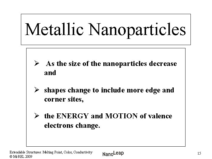 Metallic Nanoparticles Ø As the size of the nanoparticles decrease and Ø shapes change