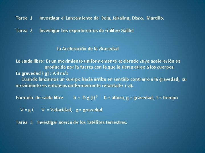 Tarea 1 Investigar el Lanzamiento de Bala, Jabalina, Disco, Martillo. Tarea 2 Investigar Los